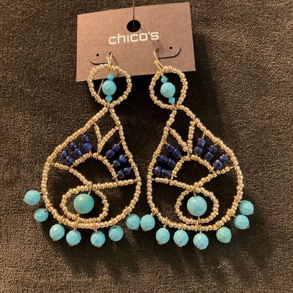 0051-Chico's Gold and Turquoise Statement Earrings - Picture 1 of 3